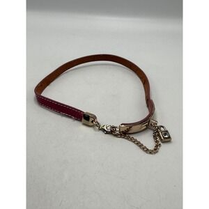 Pink Faux Leather Choker Necklace Gold Tone Padlock Rhinestone Charm Chain 13in